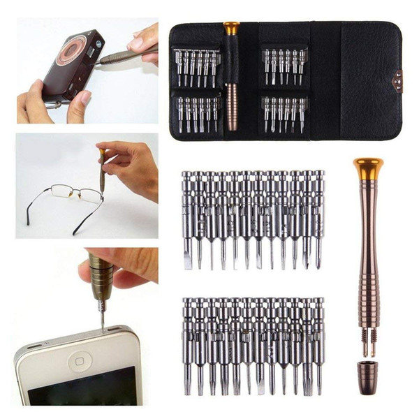 Repair Tool Kit, 25 in 1 Screwdriver Set with Leather Bag, Multifunctional for iPhone 8 iPad Watch Computer Cell Phone Laptop Tablet