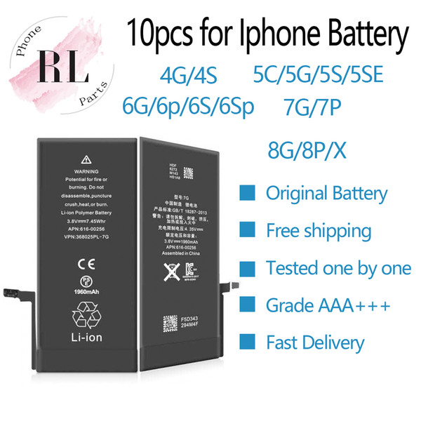 10PCS Original Battery for Apple iPhone 4 4S 5G 5S 6G 6S 6plus 7G 7 plus 8 8 PLUS Li-ion Replacement Battery