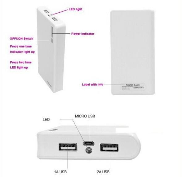 1Pc 6 X 18650 Battery Case Usb Charger 20000mAh Weldless Power Bank Battery Case Box Shell Dual Usb Output DIY (without battery)