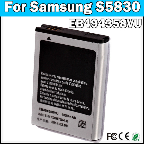 1350mAh EB494358VU Battery for Samsung Galaxy Ace S5830 Good Quality 100pcs/lot