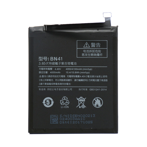 For Xiaomi Redmi Note 4 High Capacity BN41 Replacement Battery Lii-ion mobile Built-in Phone Batteries 4100mAh