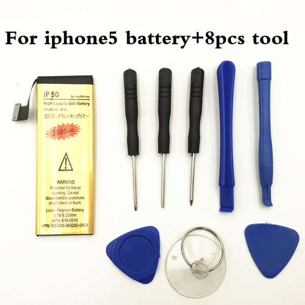 High quality 0 Cycle High Capacity Li-ion Gold Replacement Battery for Apple iPhone 5 iphone5 with 8 in 1 Repair tools kits