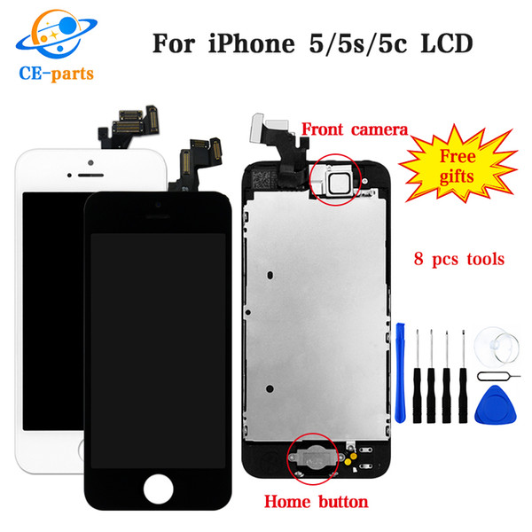 Hight quality LCD Display Touch Digitizer+Complete Screen+home button+camera Full Assembly Replacement for iPhone 5 5S 5C With DHL shipping