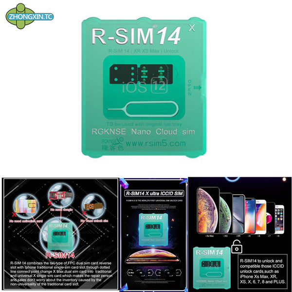 Newest RSIM14 iPhone unlocking smart R-Sim card for iPhone xmax iPhone8 iPhone7 plus i6 unlocked iOS 12.x-7.x 4G unlock In stock