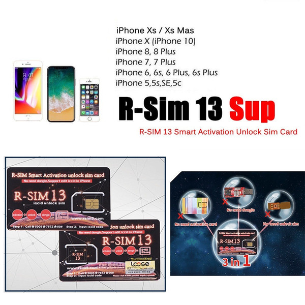 R-SIM 13 Rsim 13 Unlocking Card for iPhone 7 8 XS MAX support edit iccid Smart activation unlock SIM card DHL Free Shipping