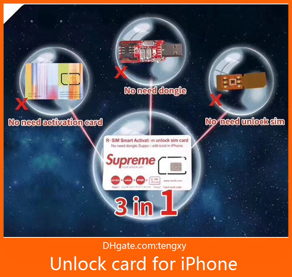 Newest high quality Rsim Smart activation unlock SIM Unlocking Card for iPhone MAX XS 8plus 7 6S unlocked iOS 12. 3-in-1 In stock