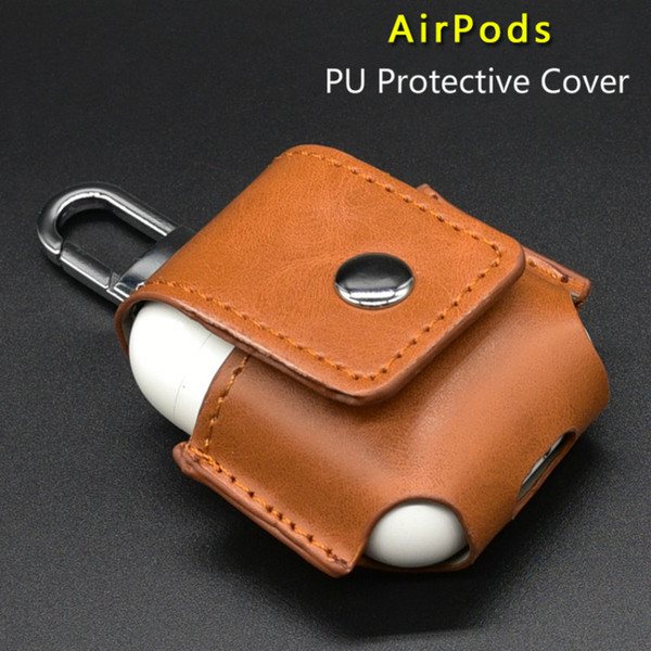 Airpods Case PU Cover, Bluetooth Earphone Protective Sleeve, Scratch Proof Package with Anti-lost Buckle, Airpods Charging Box PU Case