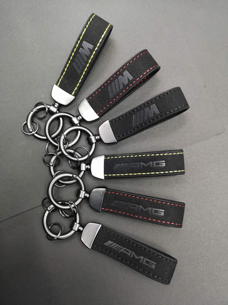 Fashion AMG BMW Sup Turn Fur Leather Metal Motorsport Racing Sport Car Key Chain Ring KeyChain