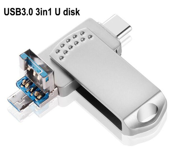 USB3.0 3in1 USB Flash Drive 256G 128GB 64GB 32GB 16GB 8GB for tablet type-c Android phone xs max keychain U DISK 3 in 1 Memory Stick