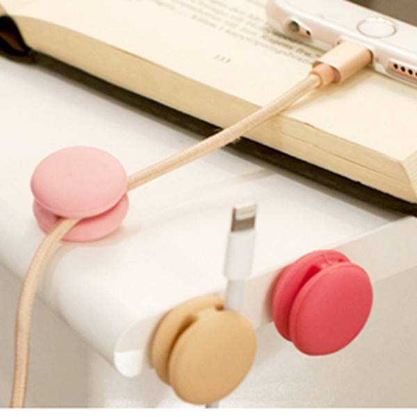 Cute Macaron 3pcs Cable Winder Earphone Headphone a Box of 3 Cable Organizer USB Cord Wire Storage Charger Management Cable Holder Clips