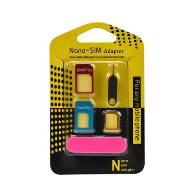 5 in 1 metal Nano SIM Card/Micro SIM Card/Standard sim Converter Adapter Adaptor for iPhone 4 all cellpone with retail package