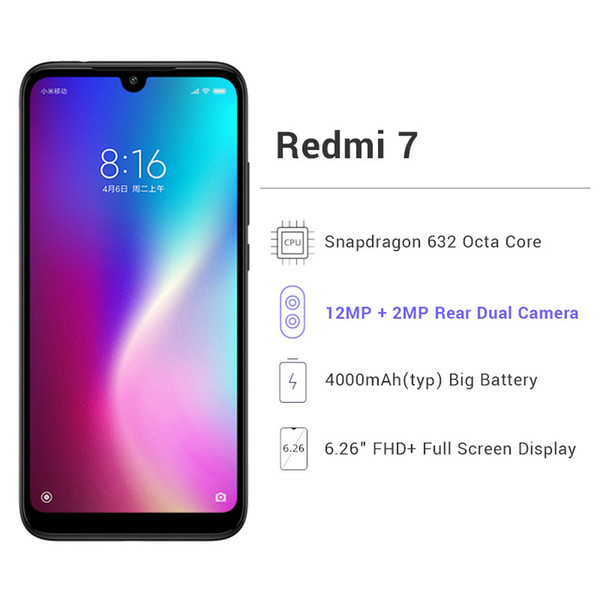 Global Version Xiaomi Redmi 7 3GB RAM 32GB ROM Mobile Phone Snapdragon 632 Octa Core 12MP 6.26