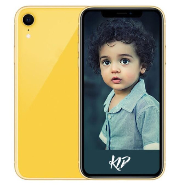 Yellow 6.1inch ERQIYU Goophone XR XS cell phones Touch ID Full Screen Dual Sim MTK6592 Octa Core shown 4G LTE 128GB Smartphones