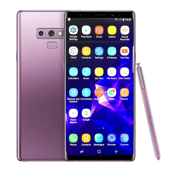 Goophone Note 9 6.3 inch full screen 1G 8G Fingerprint Quad Core MTK6580 Unlocked Cellphone show fake 4g lte 128GB ROM