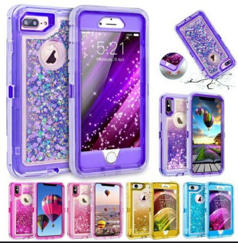 For iPhone X 6 6s 8 7 plus Heavy Duty Protective Case Glitter Liquid Defender Case Samsung Galaxy Note8 S8 S9 Plus B-Clip