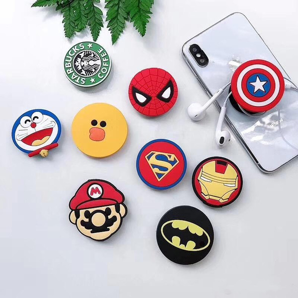 Silicone Cartoon Super Hero cell phone Holder Stand Grip Clip Ring for SmartPhone Air Bag Cell Phone Bracket With retail Package