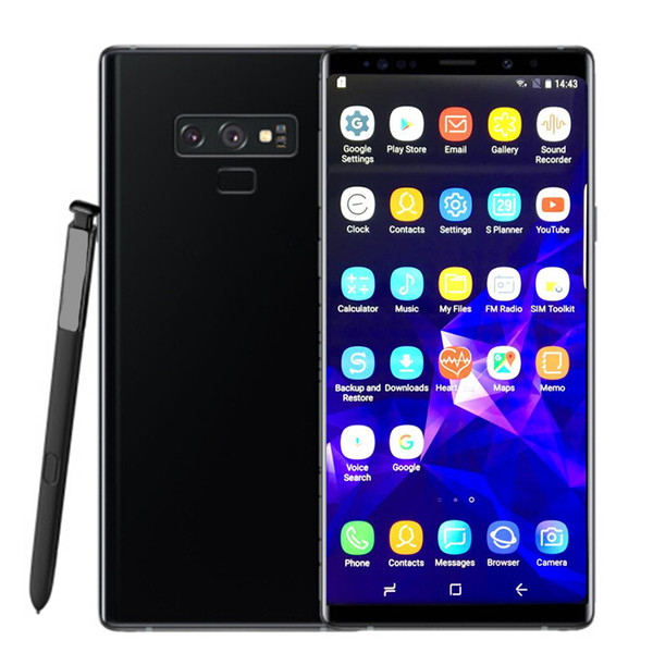 Goophone note 9 6.3 inch 1G RAM 8G ROM fingerprints MTK6580 Quad core cell phones show fake 4g lte 128gb Unlocked phones