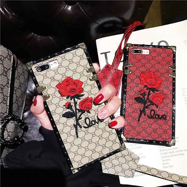 Wholesale Luxury Rose Embroidery Designer Phone Cases for Iphone XR XS MAX 6 s 7 8 plus for Samsung S9 Plus Fashion Back Cover Free DHL