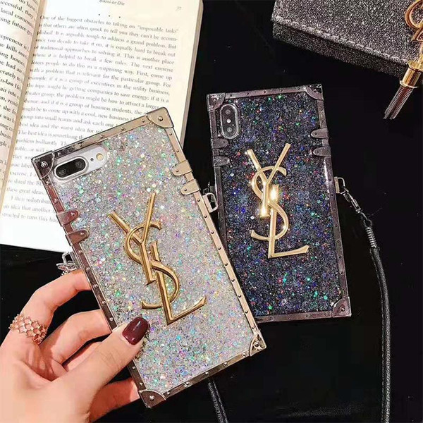 Wholesale Luxury Brand Fashion Diamond Glitter Bling Phone Case For iPhone X 6s 7 8 Plus XR XS MAX Back Cover With Long Lanyard