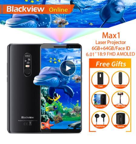 BLACKVIEW MAX 1 Smartphone Laser Projection 6GB 64GB Android 8.1 6.01 inch Octa core Mobile Phone 16MP NFC 4G 4680mAh cell phone