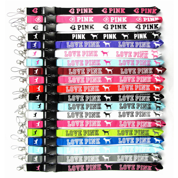 Fashion LOVE PINK Lanyard 19 Colors Available LOVE PINK Keychain Neck Strap For Cell Phone String Necklace Strap