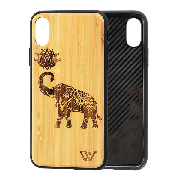 Bamboo Wood Carving Phone Case Cover for iPhone 8, Wood Case Shockproof Hard Back Cover Cases for iPhone X