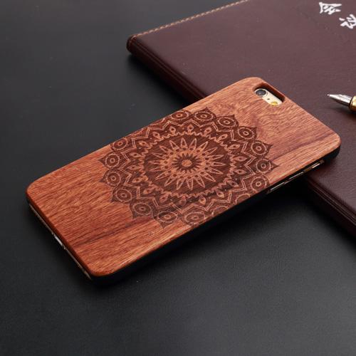 Full mandala laser engrave wood cell phone cases for iPhone 5 5s 6 6s 7plus 8plus plus x hard plastic back cover original