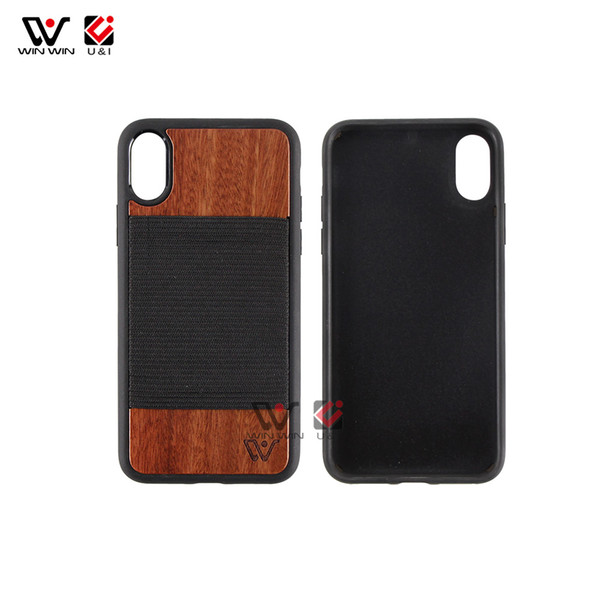 Newest Manual TPU Rosewood Wood Phone Case with Card Holder Mobile Back Covers for iPhone X