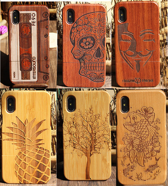 Newest Popular Wood Engraving Phone Case For Iphone X 10 6 6S 7 8 plus 5 5s SE Natural Total Wooden Bamboo Hard Cases Cover For Samsung S9