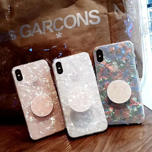 Seashell Pattern Fashionable TPU Shock-Absorption Crystal bling Bumper Case with Kickstand Holder for iphone X/6/7/8 Plus