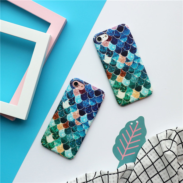 Lovely Blue Mermaid Fish Scale Hard PC Protective Back Cover Case For iphone 6 6s 7 Plus