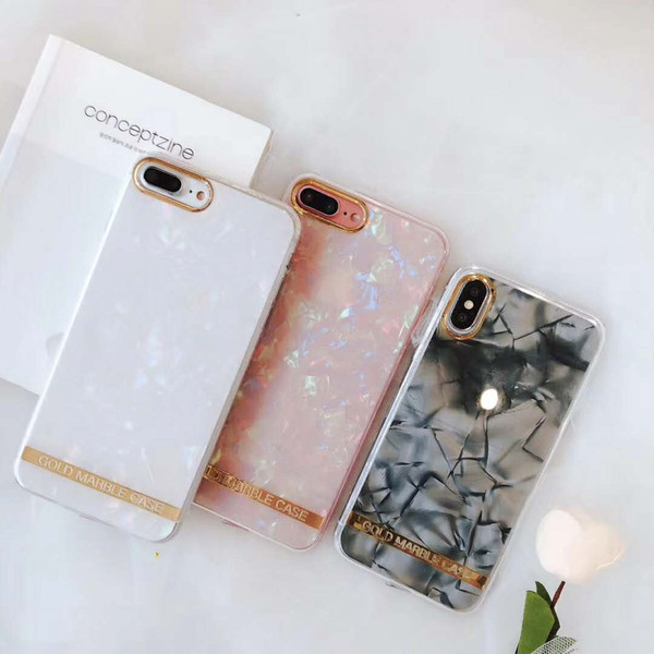 Seashell Pattern Slim Fit Clear Crystal Bumper Frame TPU Protective Case for iPhone 6 6S 7 8 Plus X