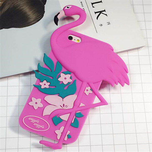 Cartoon Pink Birds Case For iphone 5S 6S 3D Cute Soft Silicone Flamingos Protective Shell Case For iphone 6plus