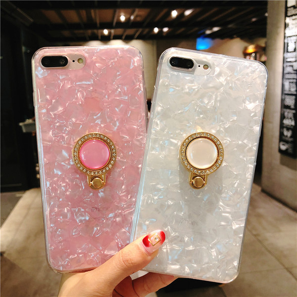 Seashell Pattern Kickstand Case Crystal Clear Bumper Bling Shiny Shellfish Glitter Girls' Phone Cover with Ring Stand Holder