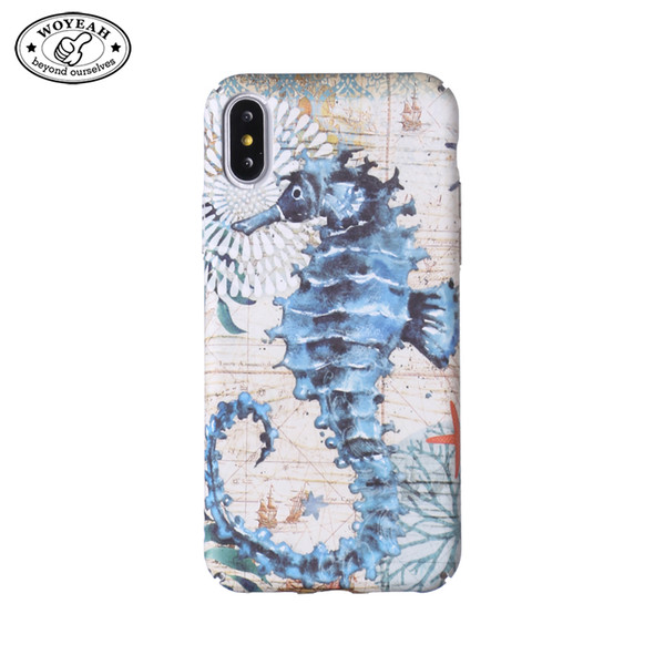 Luminous Octopus Tortoise Sea Horse Printed Hard Cell Phone Case Thin Phone Case for iphone 6 7 8 X