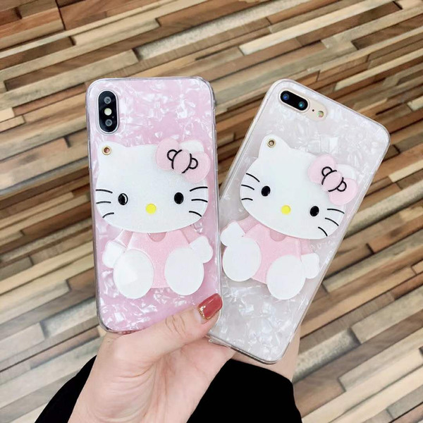 Premium Cool Seashell Pattern Kitty Reflective Bling Pattern TPU Shock Protective Back Cover Case for iphone X/6/7/8 Plus