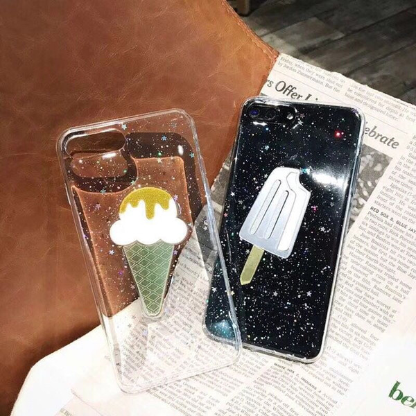 Bright Ice Cream Pattern Transparent Slim Fit Flexible TPU Case Protective Cover Skin for iPhone 6 6S 7 8 Plus X