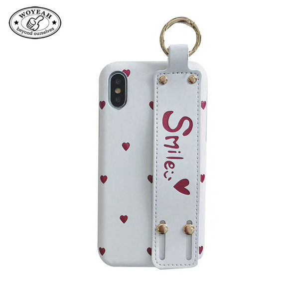 White Color Red Love Heart Pattern Personality Wrist Strap Design TPU Mobile Phone Case for iphone Case