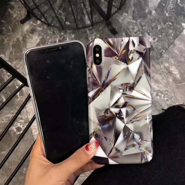 Geometric Chevron Marble Print TPU Cover Thin Back Protective Phone Case for iPhone 6 6S 7 8 Plus X