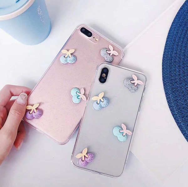 Cherry Case Cute Lovely Elegant Bling Shiny Glitter 3D Cherry TPU Clear Transparent Case for iPhone 6 6S 7 8 Plus X