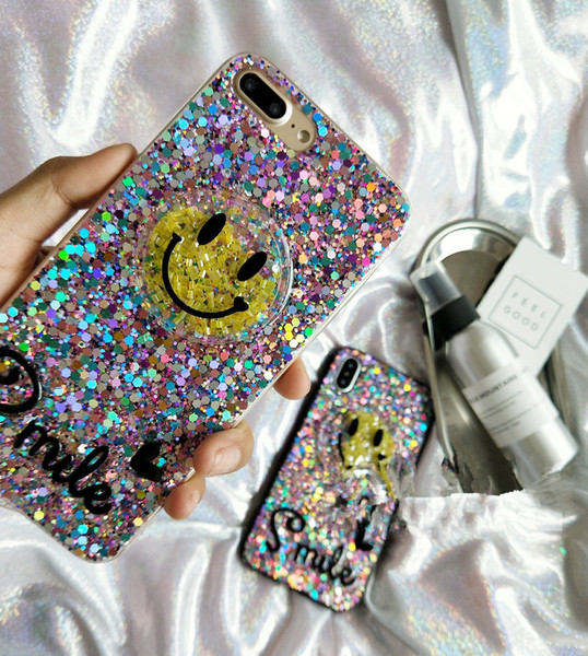 Premium TPU Case Flowing Liquid Floating Bling Glitter Sparkle Smile Face Case Cover for iPhone 6 6S 7 8 Plus X