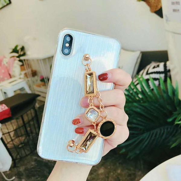 Luxury Glitter Cute Shiny Glitters Cover Diamond Chain Holder Bracelet, Stylish Fashionable Case for iPhone 6 6S 7 8 Plus X