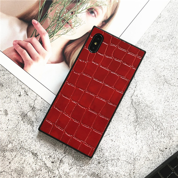 Leather Crocodile Skin Texture Square Phone Case Non-Slip Case For Business Apply To iPhone 6 6S 7 8 Plus X