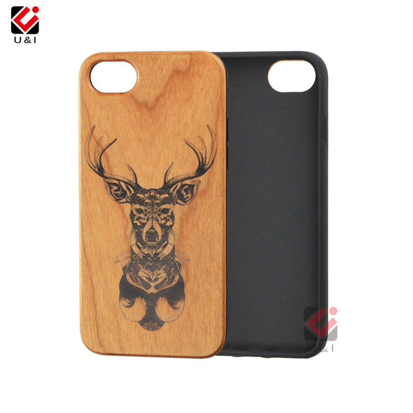 Wood Case for iPhone 8 8plus 7 7plus 6plus 6s 6 Real Laser Carved Cell Phone Back Cover Full TPU Coverage Skin Coque