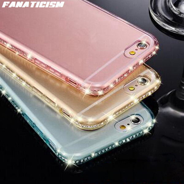 Fanaticism Luxury Bling Glitter Diamond Case For iphone X 6 6s 7 8 Plus Ultra Thin 0.7mm Soft TPU Silicone Transparent Cover