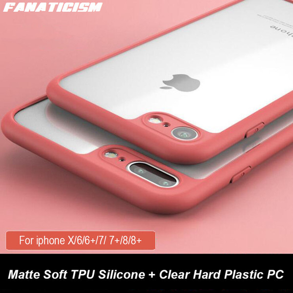 Fanaticism 5 Colors Matte Soft TPU Silicone + Transparent Crystal Clear Hard Plastic PC Case For iphone X 6 6s 7 8 Plus Cover