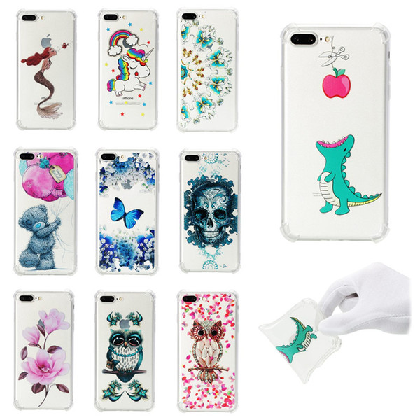 Soft TPU Cover For iPhone 7 Plus Case Coque transparent Coloured drawing Shockproof Cases butterfly Skull For iPhone 8 Plus