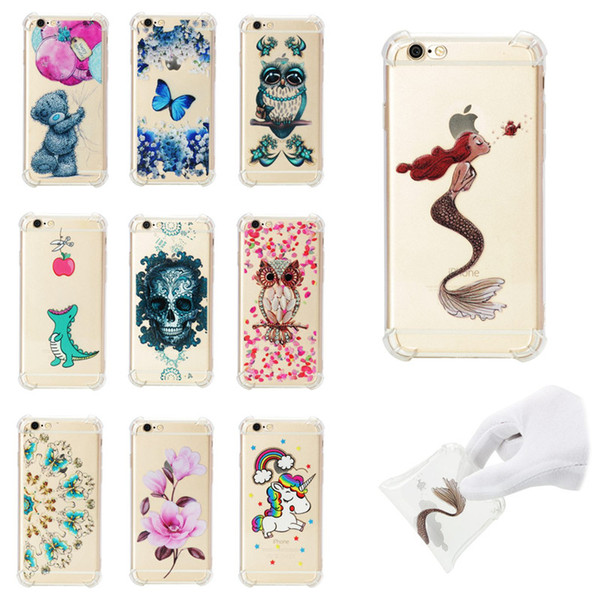 Soft TPU Cover For iPhone 6 6S Case Coque transparent Coloured drawing Shockproof Mobile Phone Cases Blue butterfly Cloud Skull