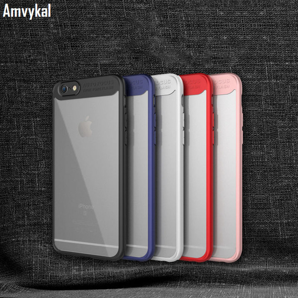 Amvykal For iphone X 6 6s 7 8 Plus Case Cover Colorful Matte Soft TPU Silicone + Transparent Crystal Clear Hard Plastic PC Case