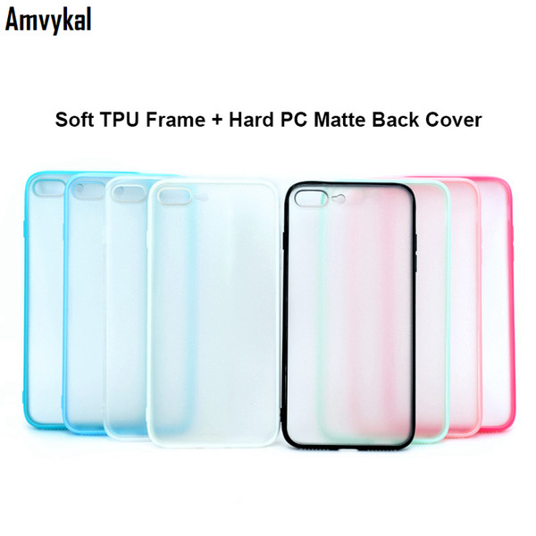 For iphone7 Plus iphone6 Plus iphone 7 6S Plus Case Candy Color Soft GEL TPU Silicone Frame + Hard PC Plastic Matte Back Cover